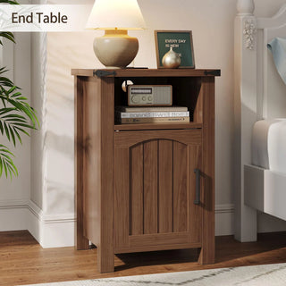 Evmore 2 Piece Farmhouse Nightstand with Charging Station，Storage Shelves Bedside Tables for Bedroom Modern Wood Side Table Living Room