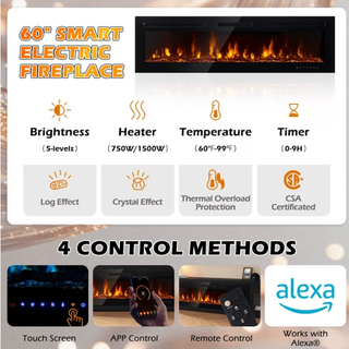 90" Electric Fireplace TV Stand, Alexa & Wi-Fi Controlled Entertainment Center with Glass Door Cabinets, Fits TV up to 100", 12 Flame Colors & 5 Brightness Levels, Black