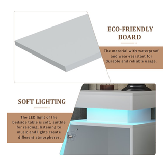 Easoger Home Nightstands Set of 2, 24 Color LED Lights, Modern Bedroom Side Table, White
