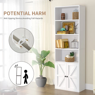 Easoger 6 Tier Bookcase Set of 2, Bookshelves with Barn Cabinet Doors, Floor Bookshelves for Home Office, Living Room, White
