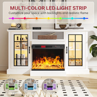 Easoger 59'' Fireplace TV Stand for TVs up to 65", 12 Flame Colors&12 LED Light Colors, TV Console with 3-Sided Glass Fireplace, for Living Room, White
