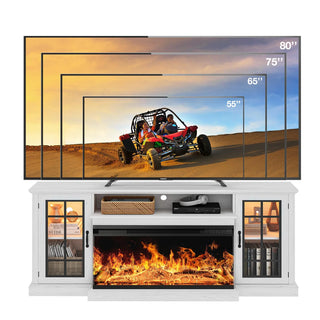 Easoger 36 Inch Fireplace TV Stand for TVs up to 80", LED Light Entertainment Center with 3-Sided Glass Fireplace, TV Console, White