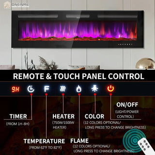 60’’ x 17’’ Wall Mounted Electric Indoor Fireplace