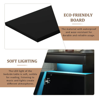 Set of 2 Home Nightstand, Black, with 24 Color LED Lights