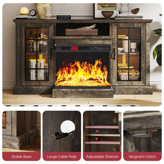 Easoger Fireplace TV Stand for TVs up to 65", 12 Flame Colors&12 LED Light Colors, TV Console with 3-Sided Glass Fireplace, for Living Room, Gray