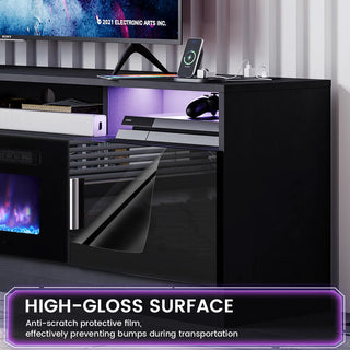 Easoger 70" Fireplace TV Stand, Gaming Media Console with 12 Color LED Backlights & 3 Outlets, Storage Shelves & Cabinets, Black
