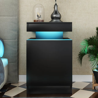 Set of 2 Home Nightstand, Black, with 24 Color LED Lights