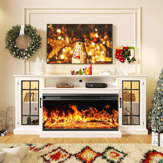 Easoger 36 Inch Fireplace TV Stand for TVs up to 80", LED Light Entertainment Center with 3-Sided Glass Fireplace, TV Console, White