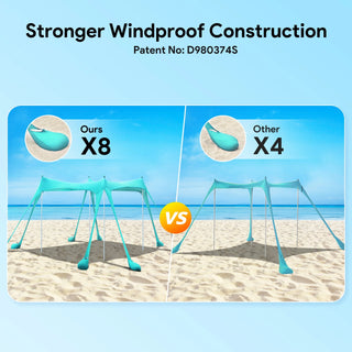 10x10ft 8-10 Person Beach Tent Canopy with 8 Sandbags, UPF50+ Sun Shade Portable Sun Shelter Tents, Easy Setup for Camping Trips, Fishing, Backyard Fun and Picnics