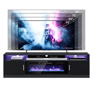 Easoger 70" Fireplace TV Stand, Gaming Media Console with 12 Color LED Backlights & 3 Outlets, Storage Shelves & Cabinets, Black