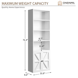 Easoger 6 Tier Bookcase Set of 2, Bookshelves with Barn Cabinet Doors, Floor Bookshelves for Home Office, Living Room, White
