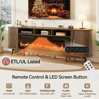 Easoger 97" Mid-Century Modern Fireplace TV Stand with 60" Electric Fireplace, 12 Color Flames & Dual Heat Settings, Large Entertainment Center for TV, Storage Cabinets & Shelves