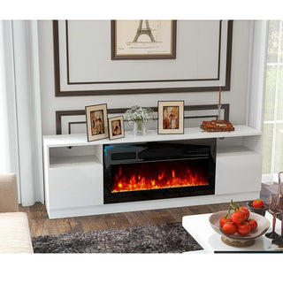 Easoger 4-Piece Table Set Includes Modern Coffee Table, Spacious 36" Fireplace TV Stand and 2 LED Light Endtables, Simple White Table for Living Room, Bedroom, White