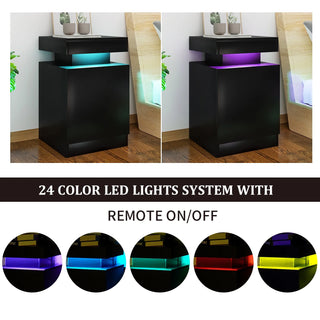 Set of 2 Home Nightstand, Black, with 24 Color LED Lights
