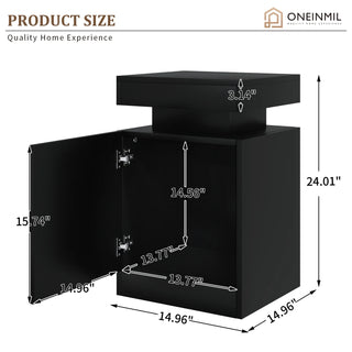 Set of 2 Home Nightstand, Black, with 24 Color LED Lights