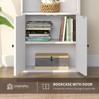 Easoger 6 Tier Bookcase Set of 2, Bookshelves with Barn Cabinet Doors, Floor Bookshelves for Home Office, Living Room, White