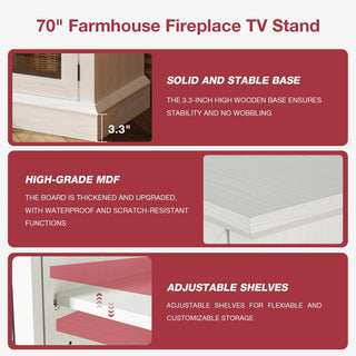 Easoger 36 Inch Fireplace TV Stand for TVs up to 80", LED Light Entertainment Center with 3-Sided Glass Fireplace, TV Console, White