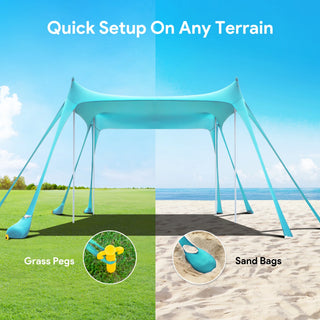 10x10ft 8-10 Person Beach Tent Canopy with 8 Sandbags, UPF50+ Sun Shade Portable Sun Shelter Tents, Easy Setup for Camping Trips, Fishing, Backyard Fun and Picnics