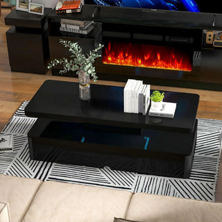 Easoger 4-Piece Table Set Includes Modern Coffee Table, Spacious 36" Fireplace TV Stand and 2 LED Light Endtables, Simple Black Table for Living Room, Bedroom, Black