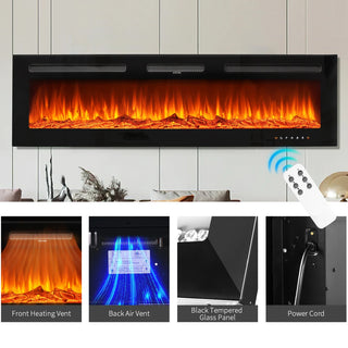 60’’ x 17’’ Wall Mounted Electric Indoor Fireplace