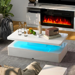 Easoger 4-Piece Table Set Includes Modern Coffee Table, Spacious 36" Fireplace TV Stand and 2 LED Light Endtables, Simple White Table for Living Room, Bedroom, White