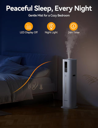 12L Humidifiers Last 120 Hours, Cover up to 1000ft², Top Fill Ultrasonic Cool Mist Humidifier, 3 Mist Level, 24H Timer, Essential Oil Diffuser Humidifiers For Bedroom, Home