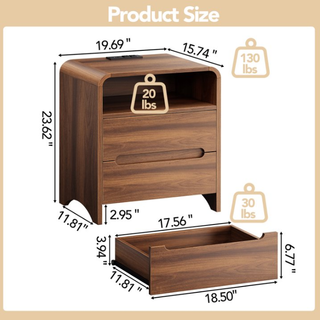 Easoger Nightstand Set of 2 with Drawers, Modern Minimalist Side Table with Storage Shelf, 19" End Table for Bedroom Living Room, Walnut