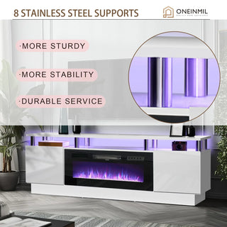 Easoger Fireplace TV Stand, Entertainment Center for TVs up to 80", 70” TV Stand with 36'' Electric Fireplace, LED Lights Entertainment Center, TV Console, White