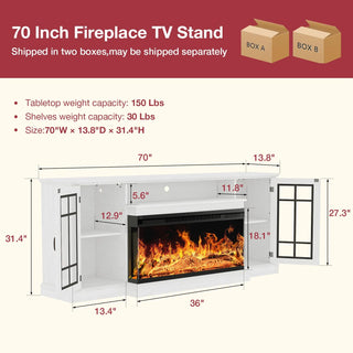 Easoger 36 Inch Fireplace TV Stand for TVs up to 80", LED Light Entertainment Center with 3-Sided Glass Fireplace, TV Console, White
