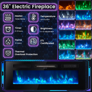 Easoger 70" Fireplace TV Stand, Gaming Media Console with 12 Color LED Backlights & 3 Outlets, Storage Shelves & Cabinets, Black