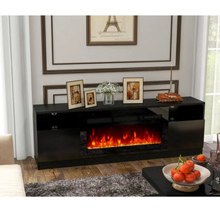 Easoger 4-Piece Table Set Includes Modern Coffee Table, Spacious 36" Fireplace TV Stand and 2 LED Light Endtables, Simple Black Table for Living Room, Bedroom, Black