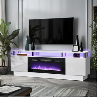 Easoger Fireplace TV Stand, Entertainment Center for TVs up to 80", 70” TV Stand with 36'' Electric Fireplace, LED Lights Entertainment Center, TV Console, White