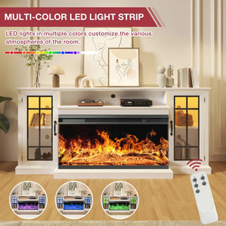 Easoger 36 Inch Fireplace TV Stand for TVs up to 80", LED Light Entertainment Center with 3-Sided Glass Fireplace, TV Console, White