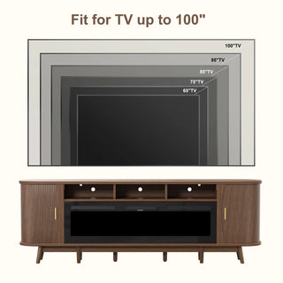 Easoger 97" Mid-Century Modern Fireplace TV Stand with 60" Electric Fireplace, 12 Color Flames & Dual Heat Settings, Large Entertainment Center for TV, Storage Cabinets & Shelves