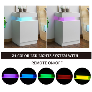 Easoger Home Nightstands Set of 2, 24 Color LED Lights, Modern Bedroom Side Table, White
