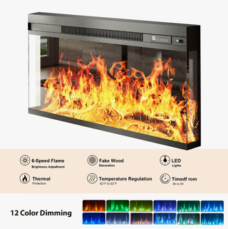 Easoger 97" TV Stand with Electric Fireplace, 3-Sided Glass Display Media Console for Over 100" TVs, Large Storage with Glass Doors & Shelves, LED Backlight, Dark gray