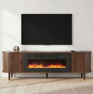 Easoger 80 inch Electric Fireplace TV Stand for 90 inch TVs, Modern Entertainment Center with Storage Shelves, Remote Control Adjustable Flame & Heat for Living Room,Walnut