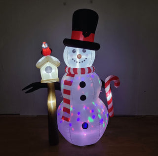 6.4 ft Inflatable Christmas Snowman Outdoor Decoration for Yard，3 Led Lights and 1 rotating colored light, for Gardens, Patios, Lawns, and Indoor Holiday Parties, Ip44 Weatherproof