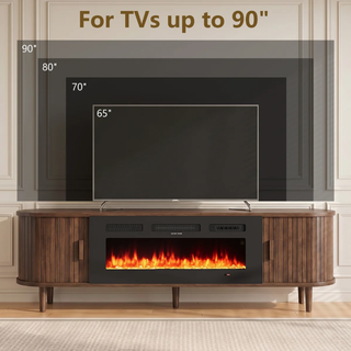 Easoger 80 inch Electric Fireplace TV Stand for 90 inch TVs, Modern Entertainment Center with Storage Shelves, Remote Control Adjustable Flame & Heat for Living Room,Walnut