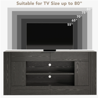 asoger 70" Farmhouse TV Stand, Entertainment Center for TVs up to 80", with Large Cabinets & Open Shelves, Black