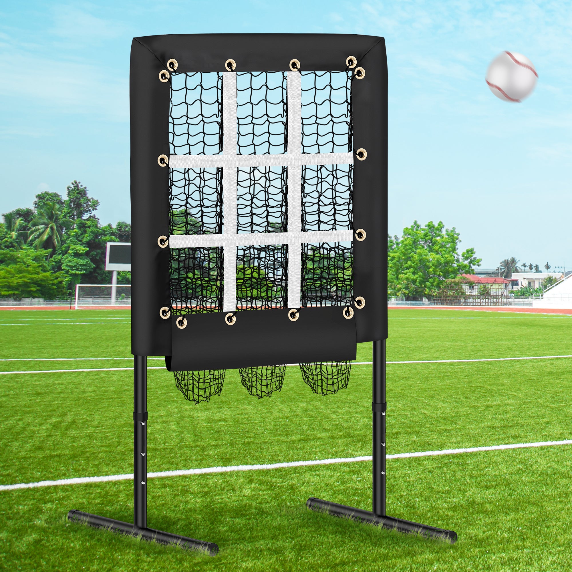 Baseball Pitching Net With 9 Pocket Strike Zone - 4.8x3ft Practice Target For Pitchers