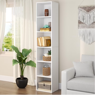 Easoger 6-tier Tall Narrow Bookshelf, 71.5" Coner Bookcase with Storage Space for Home Office, White