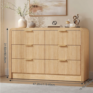Easoger 47.2" 6-Drawer TV Stand & Dresser, Mid-Century Modern Storage Cabinet with Textured Oak Drawers, Multi-Functional Chest for Bedroom Living Room, Oak