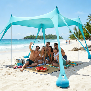 Osoeri 10x10ft 8-10 Person Beach Tent Canopy with 8 Sandbags, UPF50+ Sun Shade Portable Sun Shelter Tents, Easy Setup for Camping Trips, Fishing, Backyard Fun and Picnics