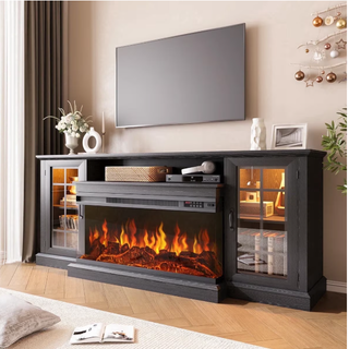 Easoger 80" Fireplace TV Stand with 3-Sided Glass Electric Fireplace, 12 Flame Colors + 12 LED Backlight Colors, Holds TV up to 88", Black