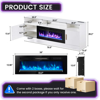 Easoger 80" Fireplace TV Stand, Gaming Media Console with 12 Color LED Backlights & 3 Outlets, Storage Shelves & Cabinets, White