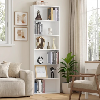 Easoger 6-Tier Tall Narrow Bookcase for Home Office, White