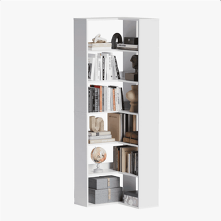 Easoger 23 inch 6-Tier Corner Bookshelf with Baffles, L-Shaped Tall Bookcase for Home Office, Space-Saving Storage Shelf with Anti-Tip Device for Bedroom Living Room, White