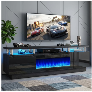 Easoger Fireplace TV Stand with 36” Electric Fireplace, Entertainment Center for TVs up to 90", LED Lights Entertainment Center, TV Console, Black