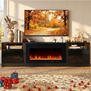 Easoger 90” Fireplace TV Stand for TVs up to 98", TV Stand with 36'' Electric Fireplace, LED Lights Entertainment Center, TV Console, Black